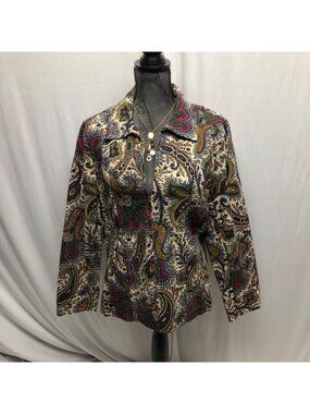 TABI Simply Classic Jacket Womens Size Large Long-Sleeve Paisley Collared Zip Up